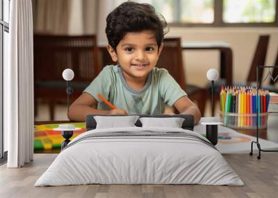 cute indian boy drawing Wall mural