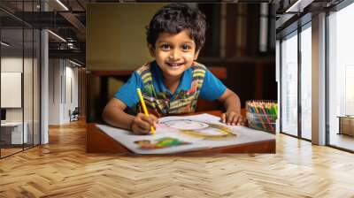 cute indian boy drawing Wall mural