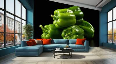 fresh green color capsicum on dark background Wall mural