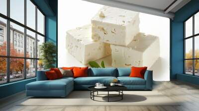 Greek feta cheese block on white background Wall mural