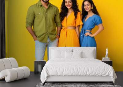 handsome man with two female model wearing fashionable cloths Wall mural