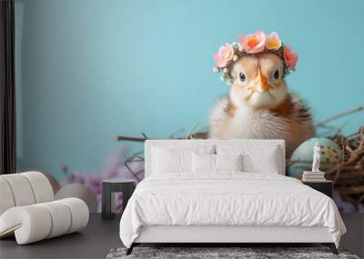 happy baby chicken in nest Wall mural