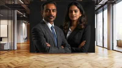 indian businessman and businesswoman standing together Wall mural