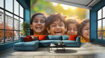 indian children group laughing together Wall mural