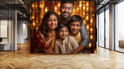 indian family in traditional attire sitting together on diwali festival Wall mural