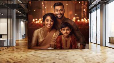 indian family in traditional attire sitting together on diwali festival Wall mural