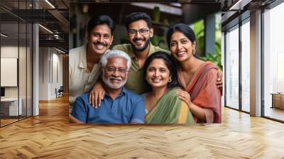 Indian family sitting together at home, smiling Wall mural