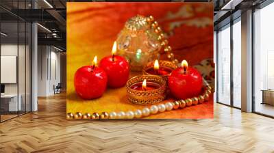 Indian festival diwali , candle on dark background Wall mural