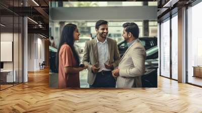 Indian people standing in car showroom Wall mural