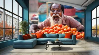 indian rural side man selling tomatoes Wall mural