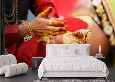 Indian wedding photography, Haldi ceremony groom hands Wall mural