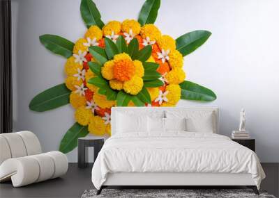 Marigold Flower rangoli Design for Diwali Festival , Indian Festival flower decoration Wall mural