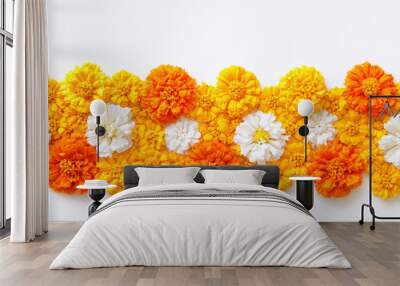 marigold flowers and white flowers design on white background Wall mural