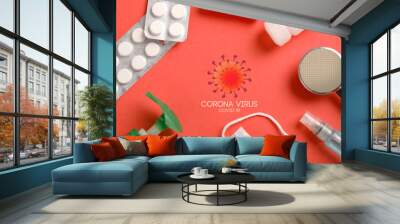 Medical mask and tablets for Corona protection Wall mural