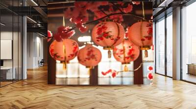 new year decoration with red lantern Wall mural