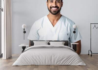 professional Indian dentist smiling on white background Wall mural