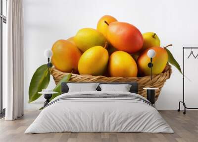 wooden basket full of mangoes Wall mural