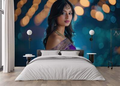 Young beautiful indian woman in saree Wall mural