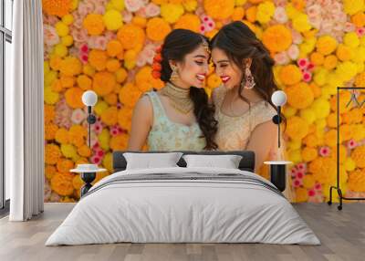 young beautiful two indian stylish women in lehenga choli Wall mural