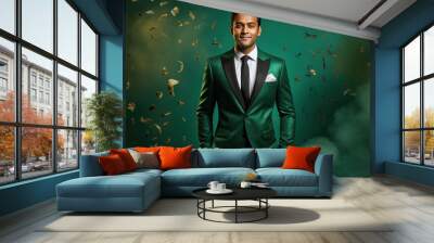 Young handsome man or groom in suit. Wall mural