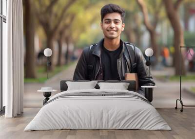 young indian college student standing at college campus Wall mural