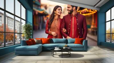 young indian couple in traditional wear Wall mural