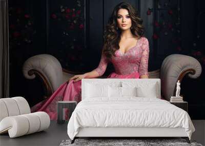 young indian woman wearing traditional pink maxi gown Wall mural