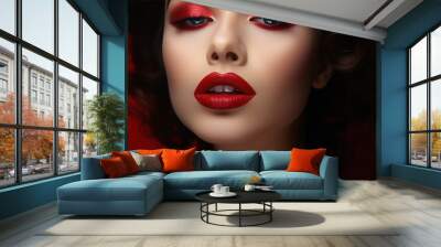 Young woman's lips with red lipstick Wall mural