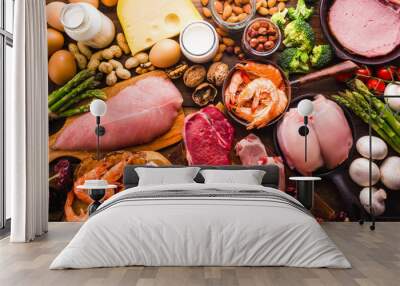 Large group of food, healthy food for a protein diet Wall mural