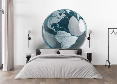 CG Transparent Globe: A CG-rendered transparent globe, with continents subtly etched on its surface, floating on a white background.
 Wall mural