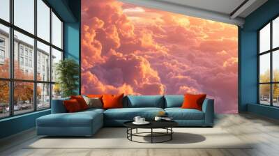 Golden Hour Sky: A stunning sky at golden hour, with hues of orange and pink blending into the clouds. Wall mural