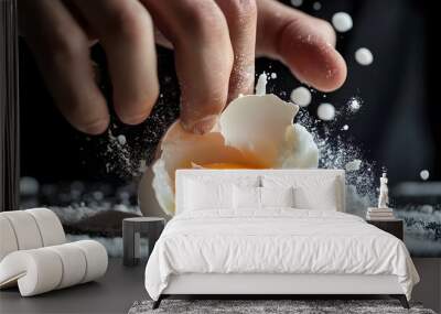 Hand Smashing an Egg: A hand smashing a raw egg, with yolk and egg white spilling out.
 Wall mural