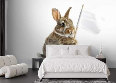 Rabbit with White Flag: A cute rabbit sitting upright, holding a white flag between its paws. 
 Wall mural