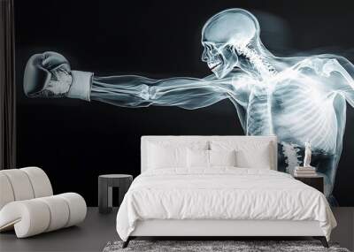 X-Ray of Boxer’s Torso in Motion: An X-ray depiction of a boxer’s torso during a punch, revealing the intricate interaction of bones and muscles in motion.
 Wall mural