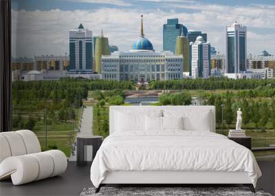 Panorama of the Astana city timelapse and the president's residence Akorda with park Wall mural