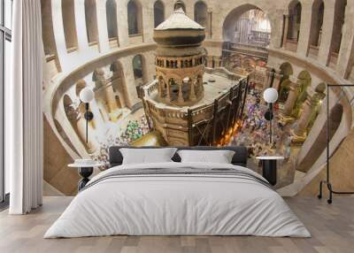 The Holy Sepulchre Church inside from top in Jerusalem timelapse. Wall mural