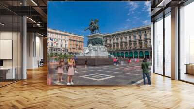 Vittorio Emanuele II statue at Piazza del Duomo timelapse hyperlapse. Milan in Lombardy, Italy. Wall mural