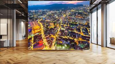 Golden hour view of George Town and city lights from the top of Komtar Tower,Penang Island,Malaysia. Wall mural