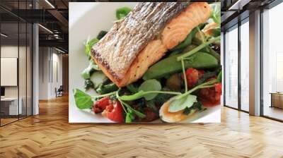 pan seared salmon steak with bean salad meal Wall mural