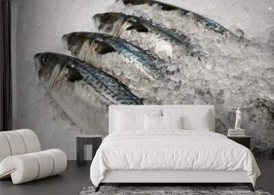 Fresh fish on ice, displayed in a market. Wall mural