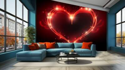 Plasma glowing red heart symbol on black background. Wall mural