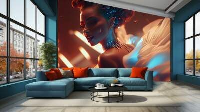 beautiful african woman in dark night, club Wall mural