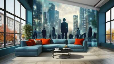 business men and women, financial firms staff, human resources , enterprise resource planning ERP and digital technology Wall mural