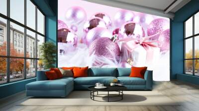 Christmas decorations on pink Wall mural