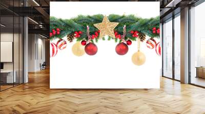 Christmas garland on white Wall mural