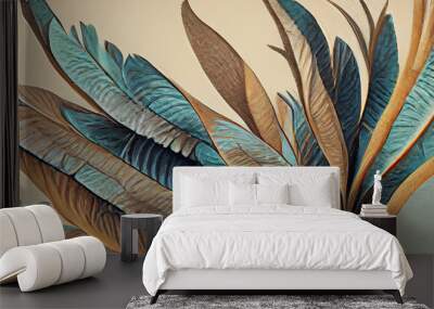 Colorful vintage organic background with tropical leaves Wall mural