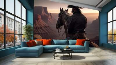 cowboy in hat on the horse in grand canyon, american landscape, texas, wild west Wall mural