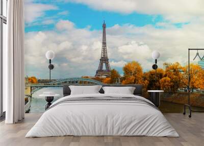 eiffel tour over Seine river Wall mural