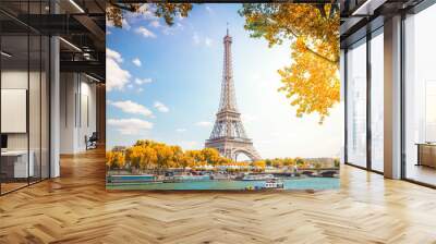 eiffel tour over Seine river Wall mural