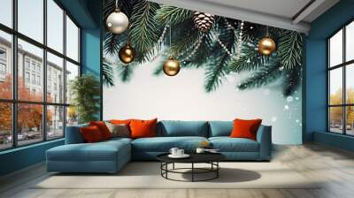 fir tree branches with Christmas decorations Wall mural